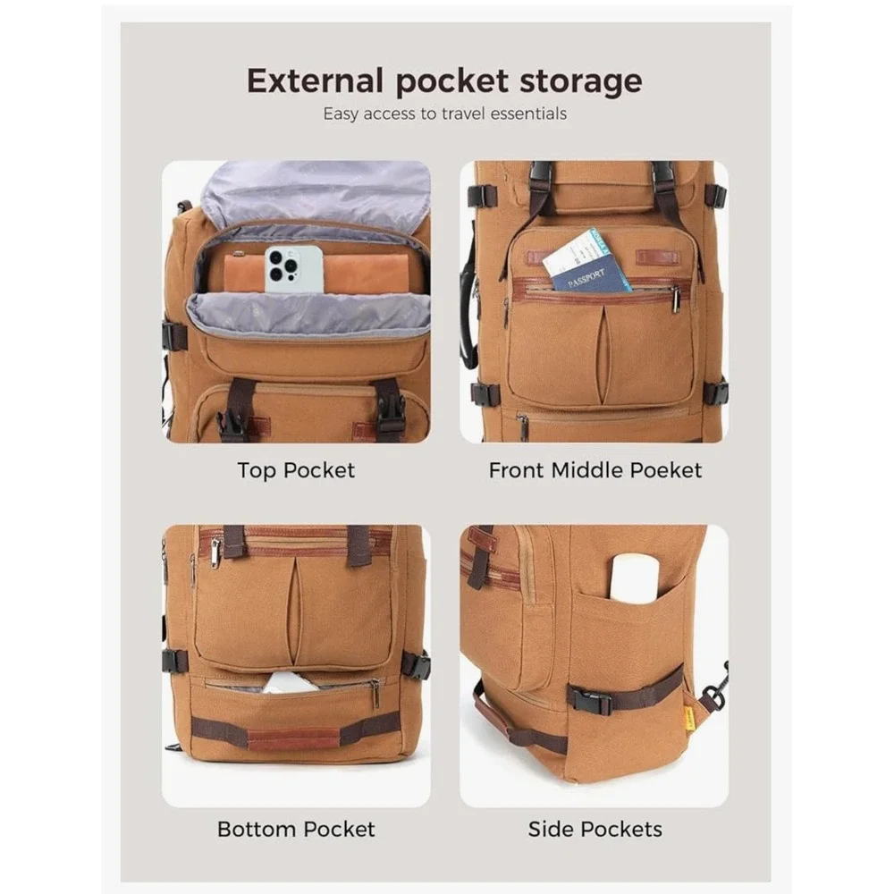 Leke‎ 3-in-1 Convertible Travel Backpack Khaki Canvas 17.3 Laptop Bag 21x14x8